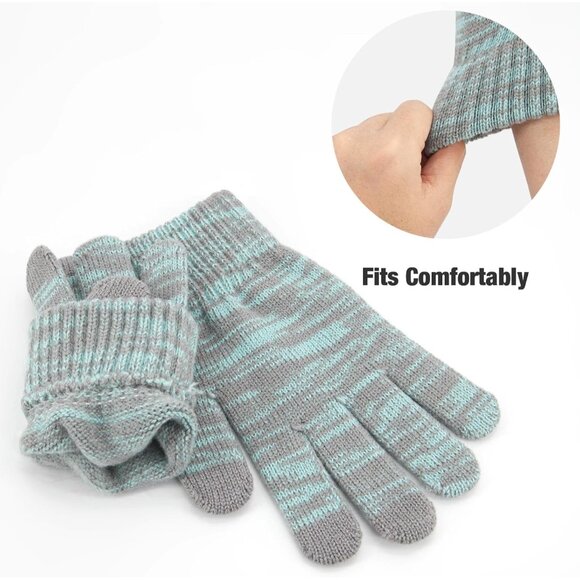 Winter Beanie Hat Scarf and Gloves Set for Women Warm Chunky Knitted Pom Cap - Picture 4 of 6